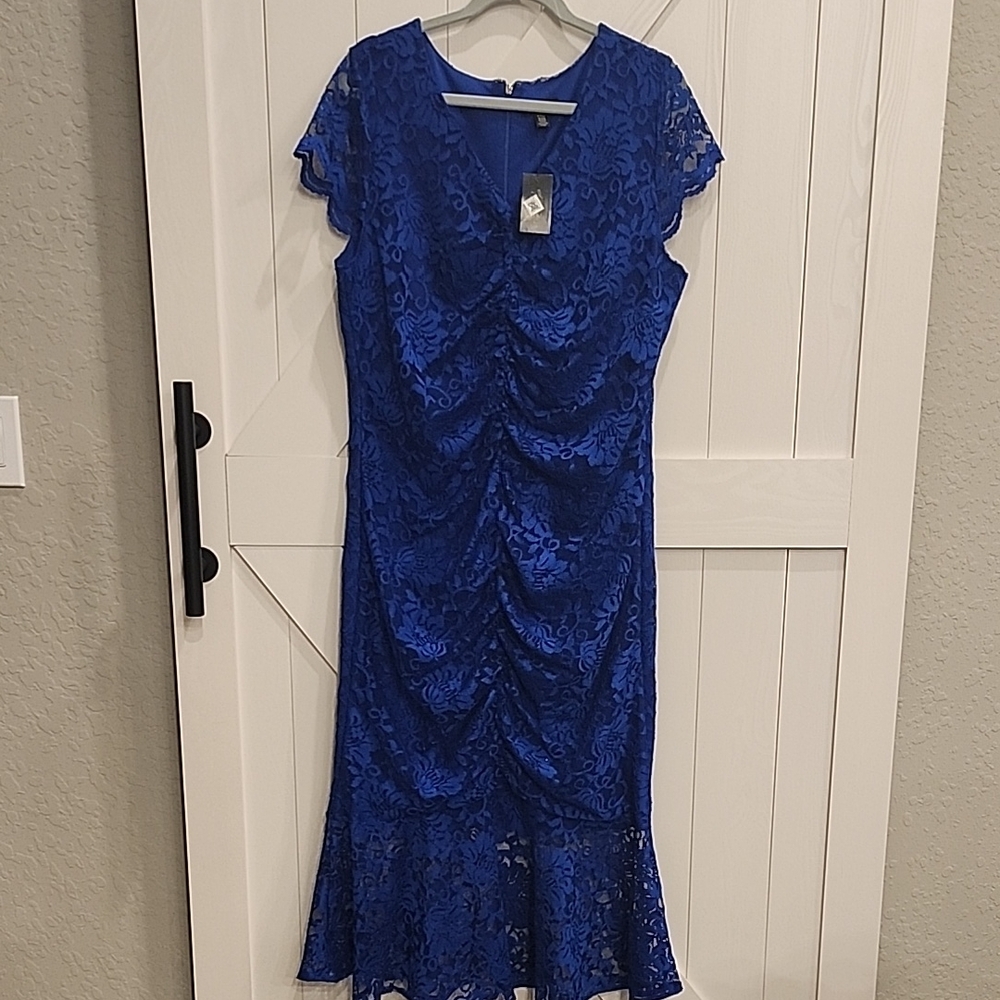 Thalia Sodi Royal Blue Lace Midi Dress